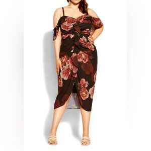 CITY CHIC Seduction Dress - black floral *removable straps*